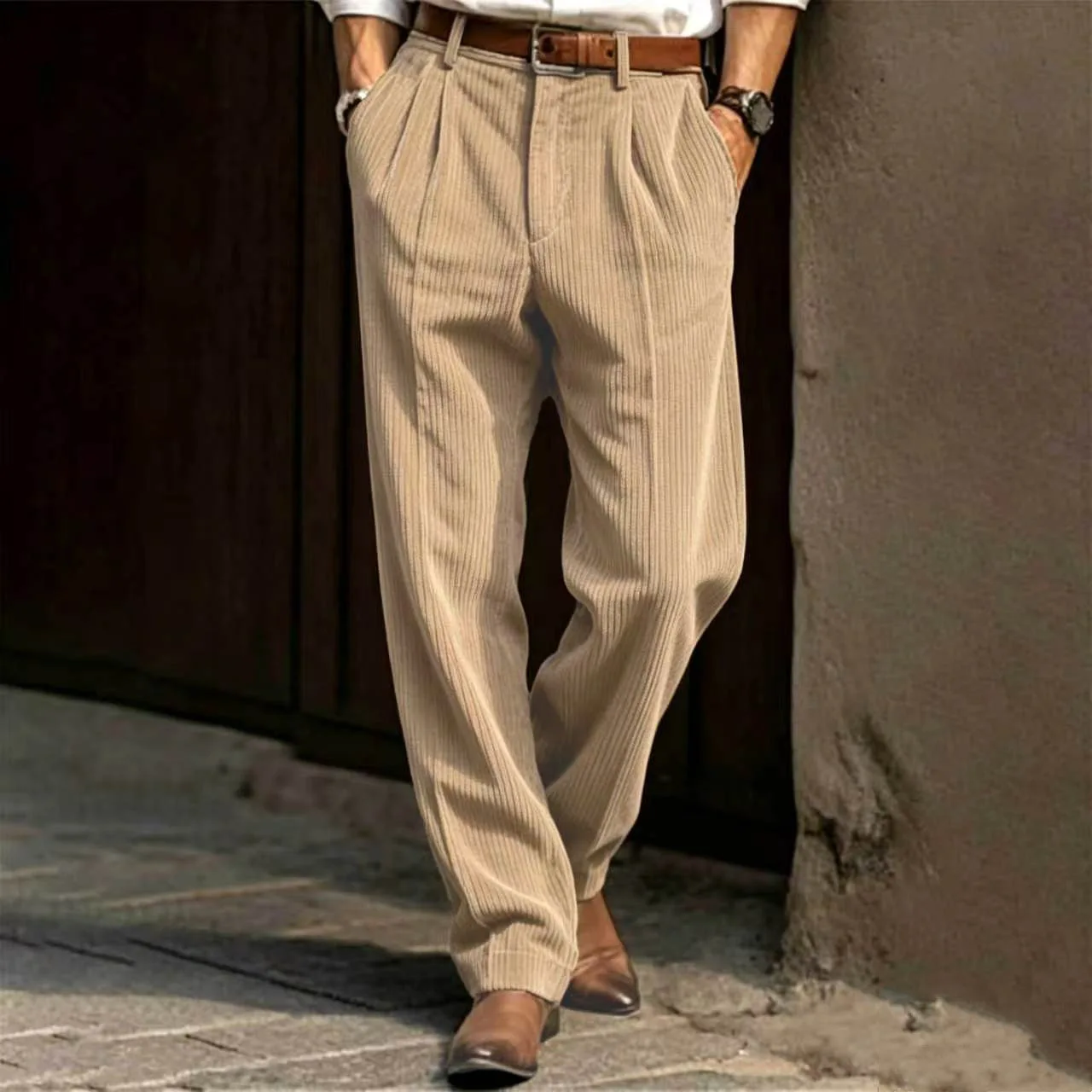 Spring and Autumn Men's Corduroy Pants - New Streetwear Style - Stretch-Fit Casual Striped Trousers - Fashionable Business Pants thumbnail 2