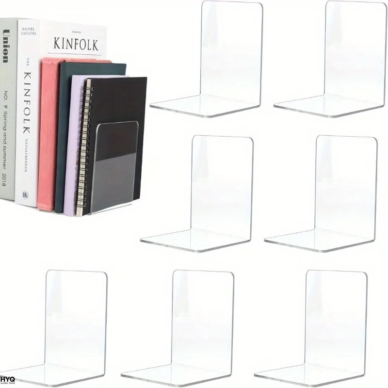 4pcs Set Clear Acrylic Bookends - Desktop Display Stands for Office, Home & Retail Use, Book Storage, Transparent thumbnail 3