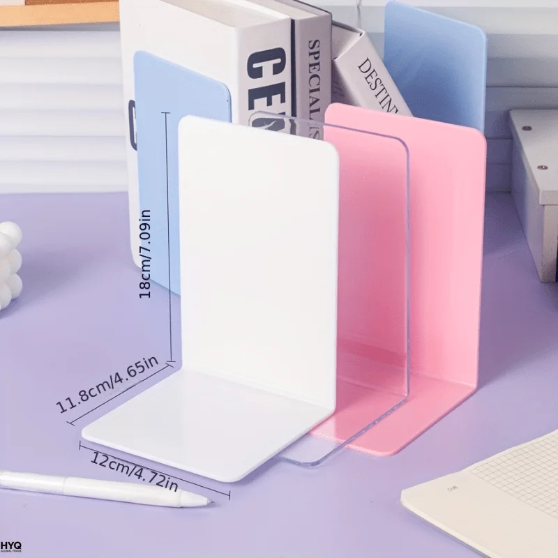 4pcs Set Clear Acrylic Bookends - Desktop Display Stands for Office, Home & Retail Use, Book Storage, Transparent thumbnail 4