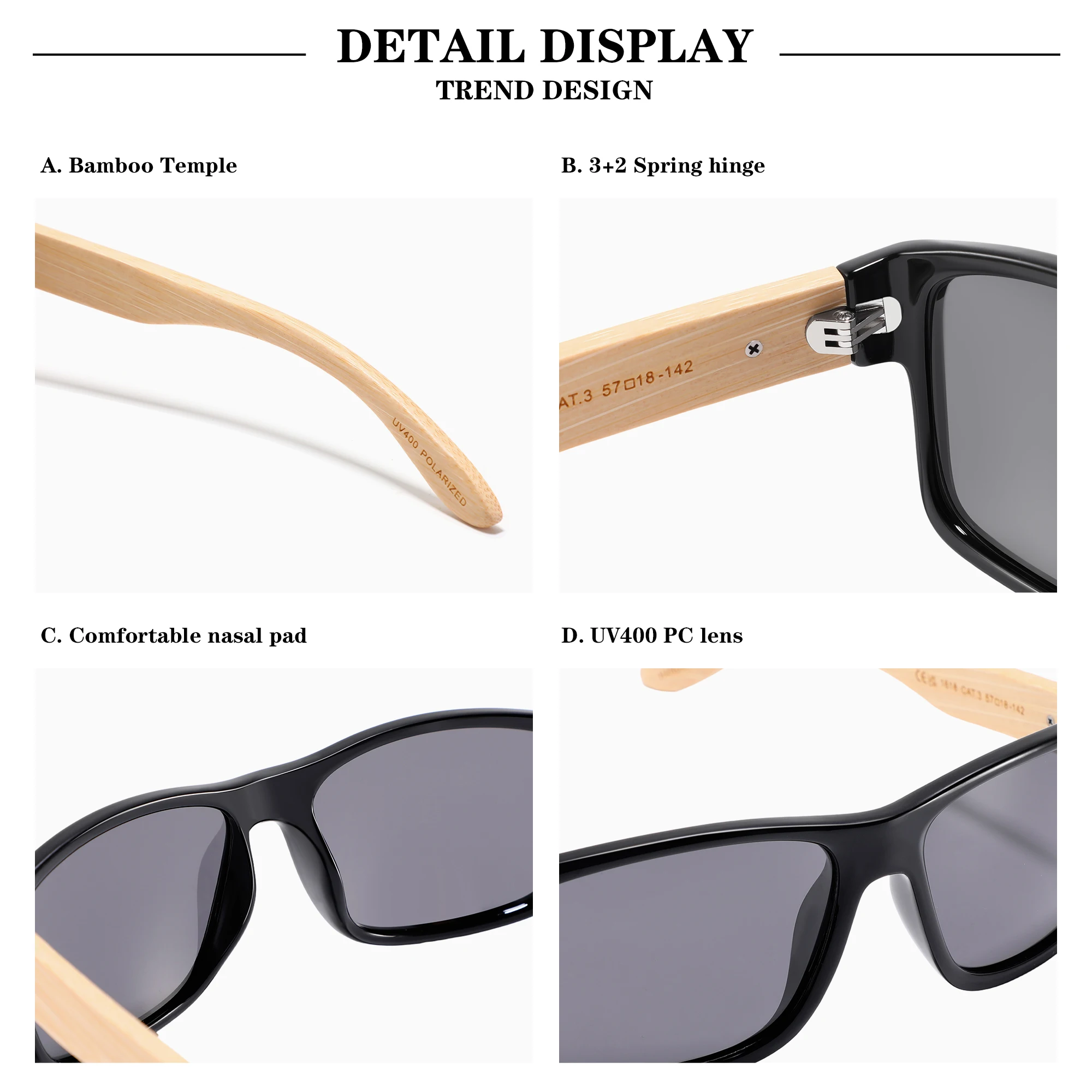 Outdoor Lifestyle Bamboo Sunglasses Polarized UV400 Casual Travel Beach Sunglasses Men Unisex Lightweight thumbnail 5