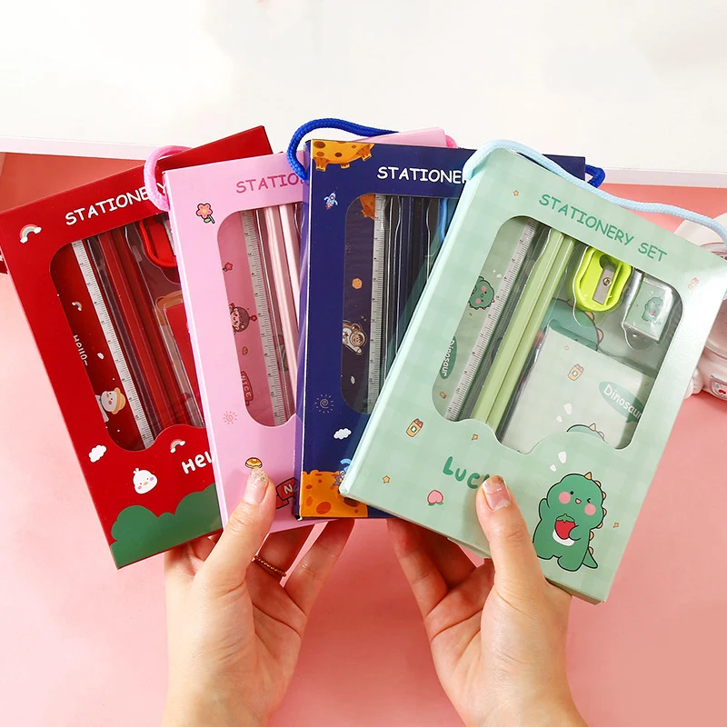6Pcs Creative Children Stationery Set Cartoon Pencil Sharpener Eraser Note Book Ruler Pencil Kawaii School Supplies Gifts thumbnail 2