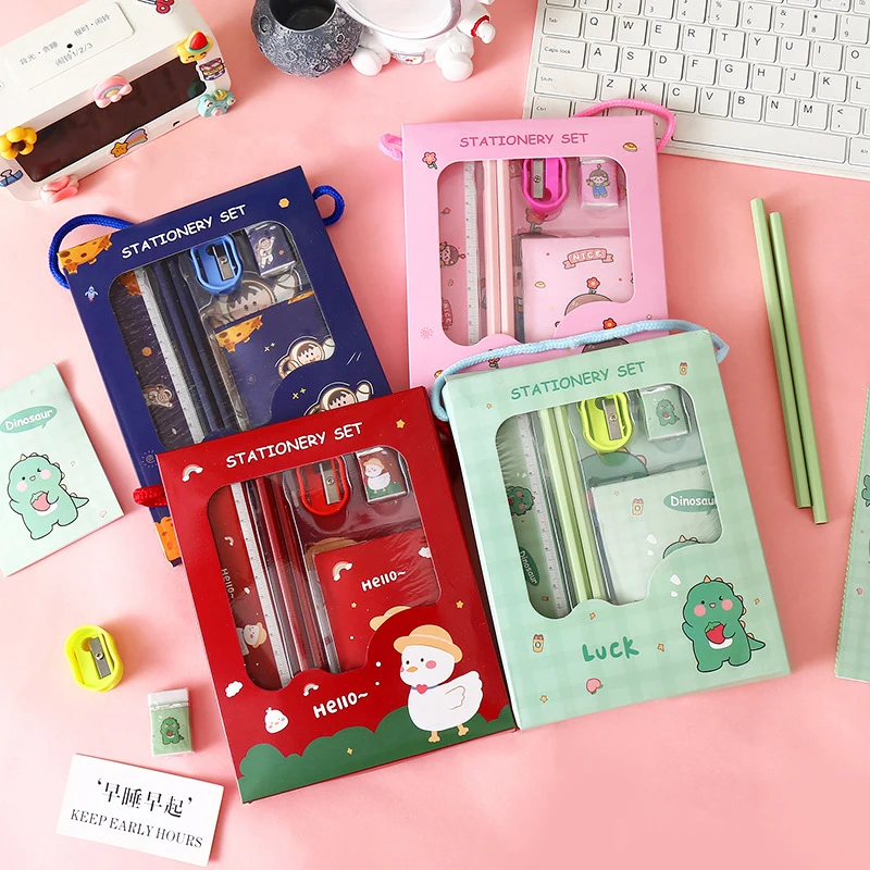 6Pcs Creative Children Stationery Set Cartoon Pencil Sharpener Eraser Note Book Ruler Pencil Kawaii School Supplies Gifts thumbnail 4