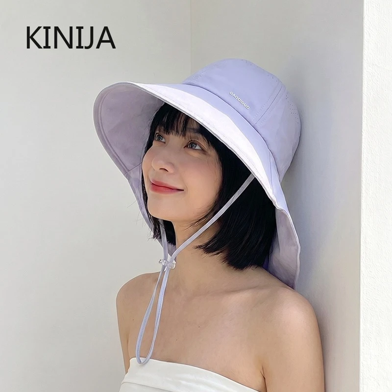 HOT Women's Sun Hat Summer Quick Drying UV Protection Fisherman Cap Wide Brim Bucket Hat with Neck Hiking Cover Sunshade Cap thumbnail 3