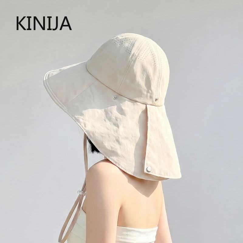 HOT Women's Sun Hat Summer Quick Drying UV Protection Fisherman Cap Wide Brim Bucket Hat with Neck Hiking Cover Sunshade Cap thumbnail 4