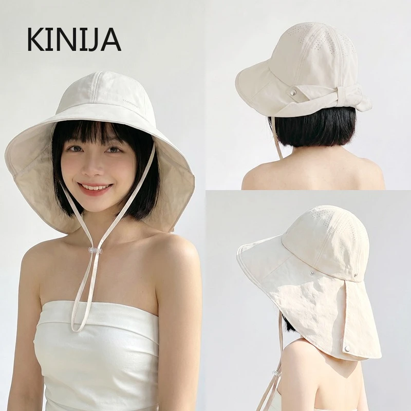 HOT Women's Sun Hat Summer Quick Drying UV Protection Fisherman Cap Wide Brim Bucket Hat with Neck Hiking Cover Sunshade Cap thumbnail 2