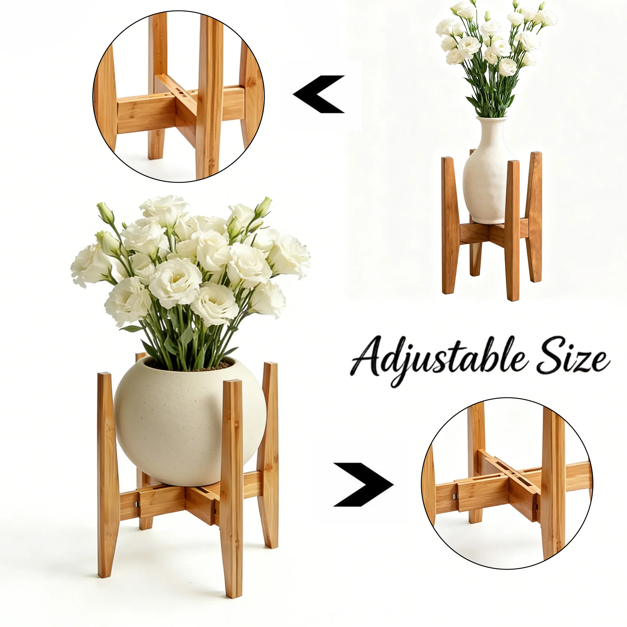 Adjustable Wooden Plant Stand、Bonsai Stand、Home Decor Flower Pot Stand for Living Rooms、Balconies and Gardens With non-slip pad thumbnail 4