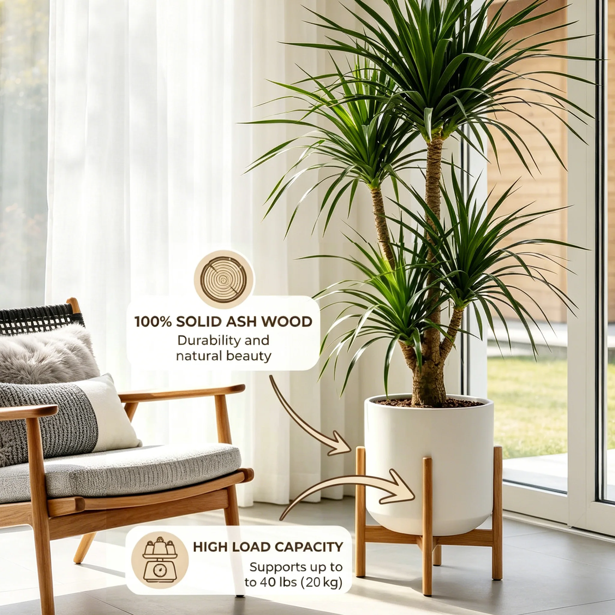 Adjustable Wooden Plant Stand、Bonsai Stand、Home Decor Flower Pot Stand for Living Rooms、Balconies and Gardens With non-slip pad thumbnail 3