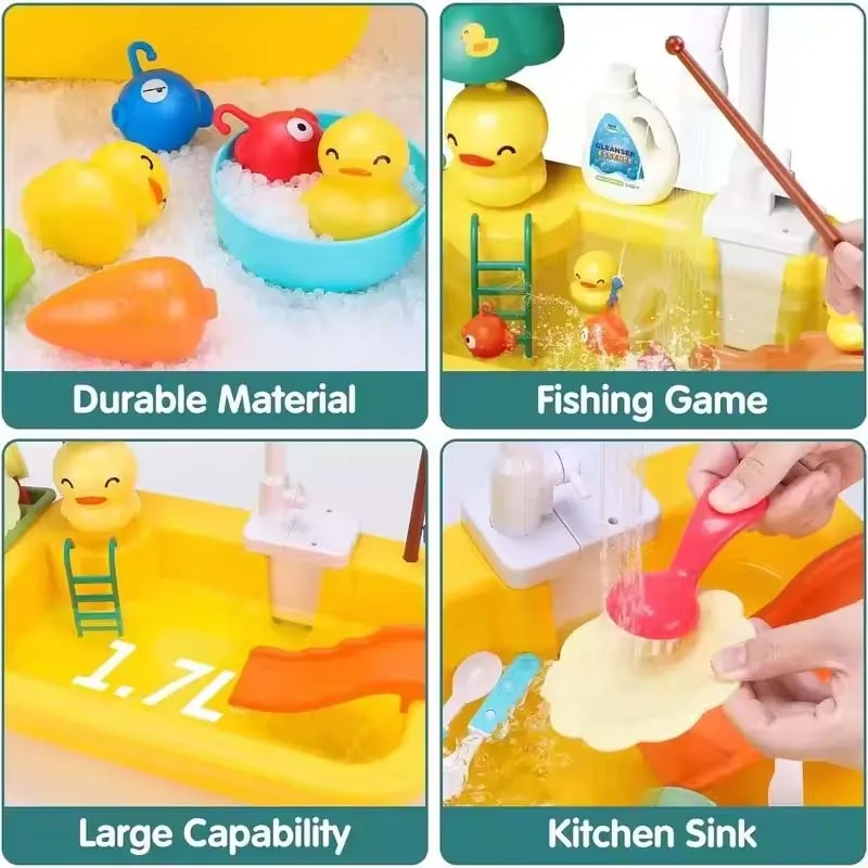 New Kids Kitchen Sink Electric Dishwasher With Running Toy Water Pretend Play Food Fishing Toys Role Play Kids Birthday Gifts thumbnail 4