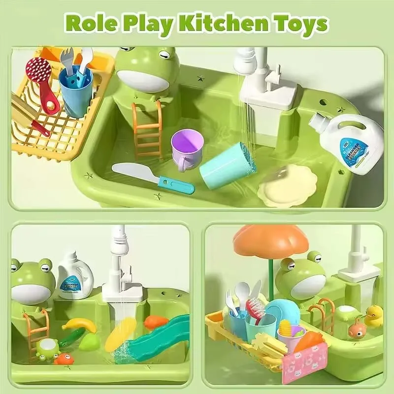 New Kids Kitchen Sink Electric Dishwasher With Running Toy Water Pretend Play Food Fishing Toys Role Play Kids Birthday Gifts thumbnail 3