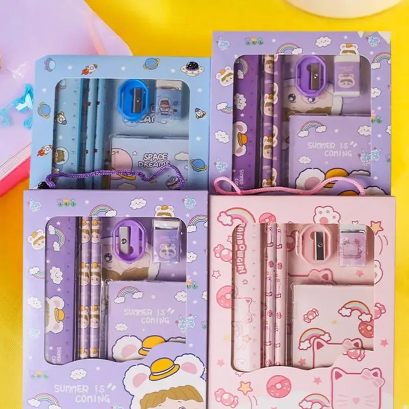 Cartoon Rabbit Stationery Set Pencil Ruler Eraser Sharpener Kids Student School Office Kindergarten Gift