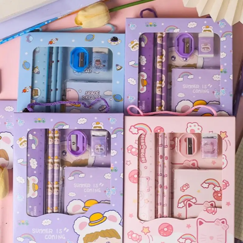 Cartoon Rabbit Stationery Set Pencil Ruler Eraser Sharpener Kids Student School Office Kindergarten Gift thumbnail 3