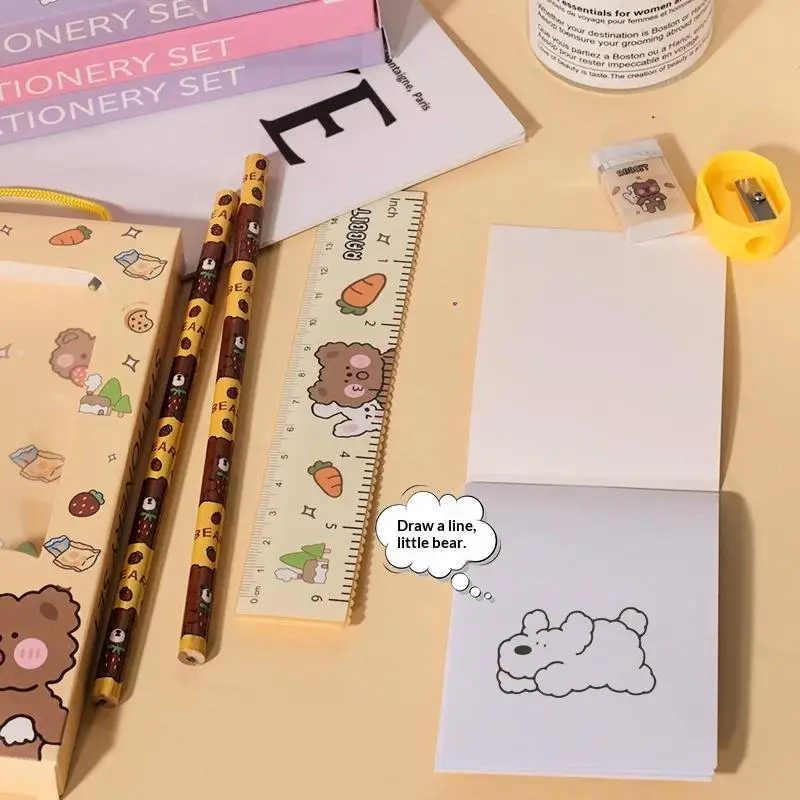 Cartoon Rabbit Stationery Set Pencil Ruler Eraser Sharpener Kids Student School Office Kindergarten Gift thumbnail 2