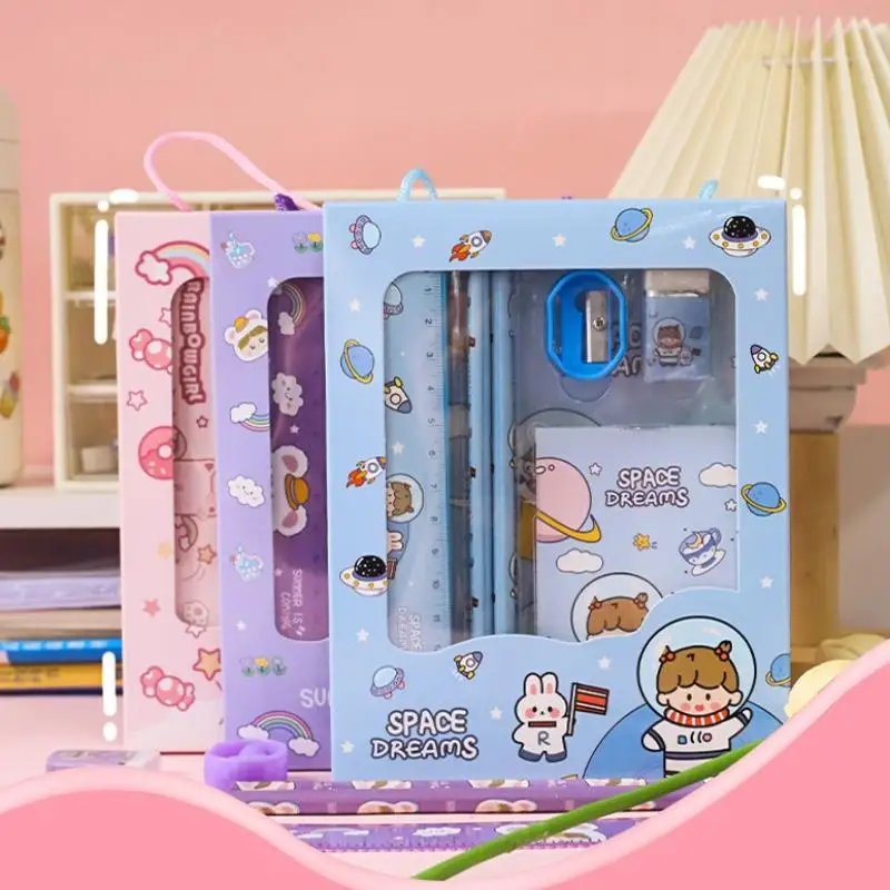 Cartoon Rabbit Stationery Set Pencil Ruler Eraser Sharpener Kids Student School Office Kindergarten Gift thumbnail 5