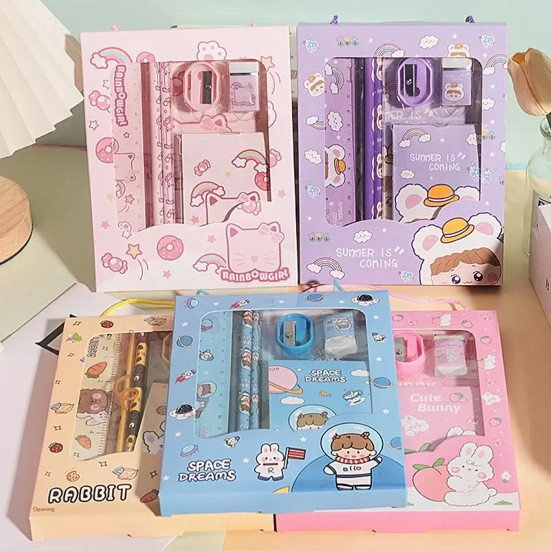 Cartoon Rabbit Stationery Set Pencil Ruler Eraser Sharpener Kids Student School Office Kindergarten Gift thumbnail 6