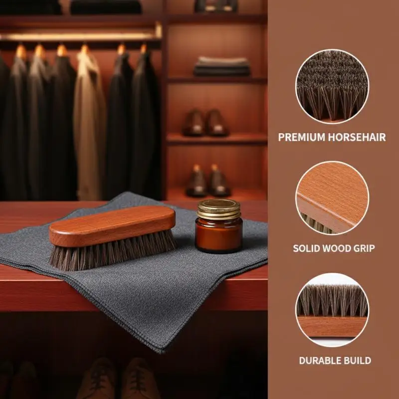 1PC Durable Horse Hair Shoe Brush Wooden Handle for Leather Shoes Professional Cleaning Care Long Lasting Polish for All Shoes thumbnail 3