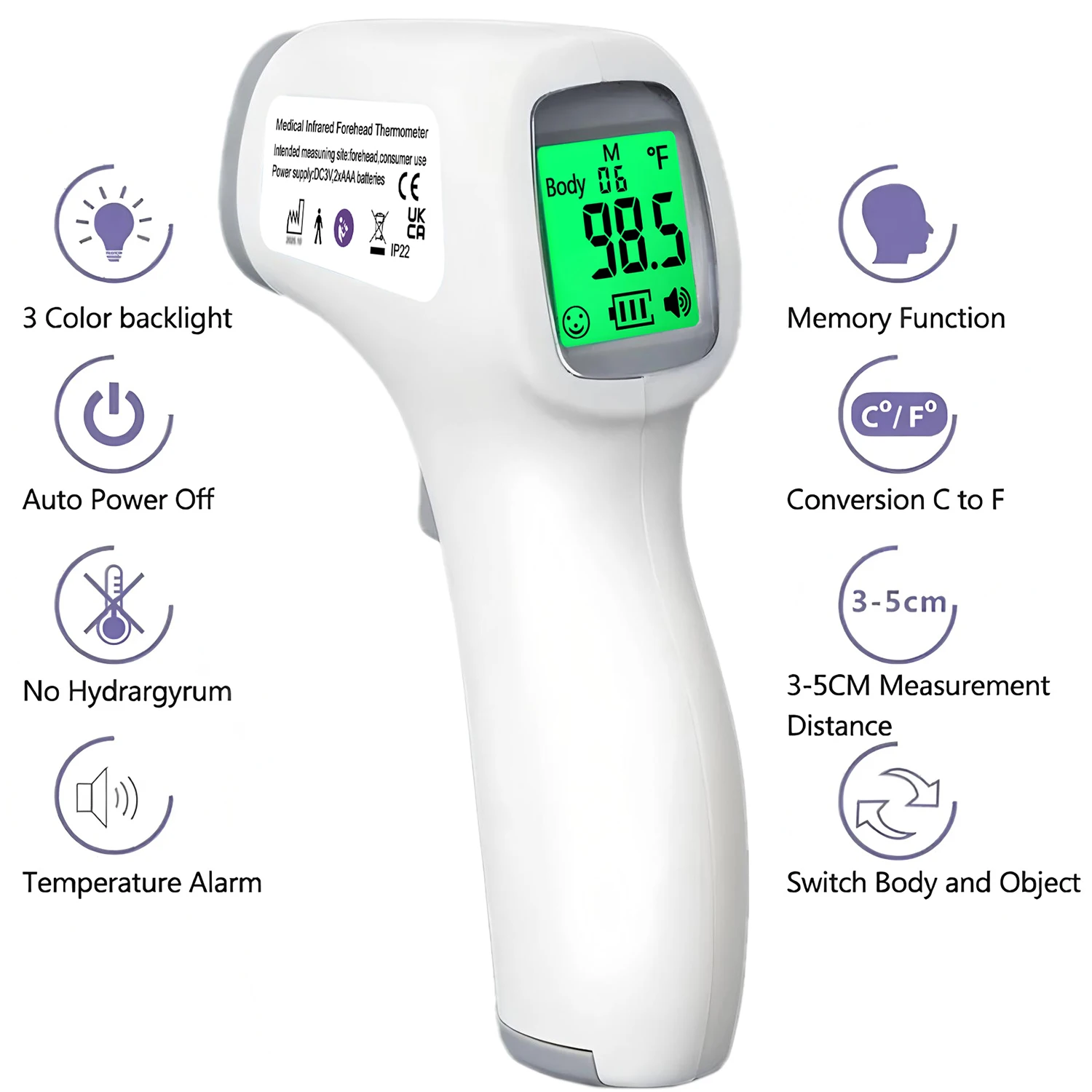 Handheld Non-Contact Infrared Thermometer | Medical Digital Forehead Thermometer for Fast Body Temp Reading thumbnail 3