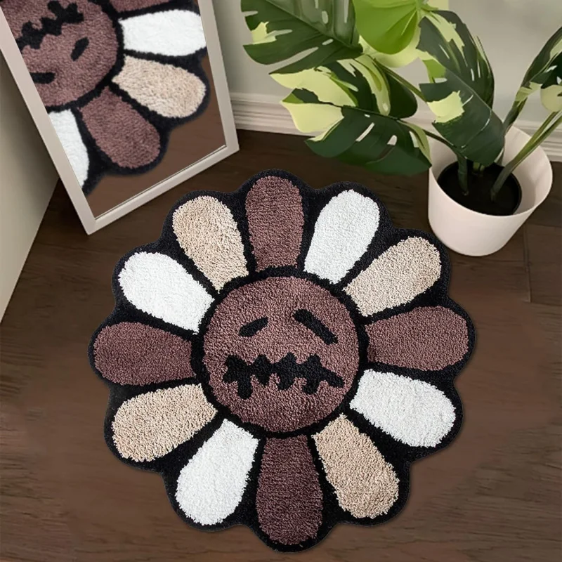 VIKAMA Dark Gothic Sunflower Pattern Floor Rug, Absorbent Non-Slip Bath Mat, Bedside Carpet for Bedroom Living Room Home Decor