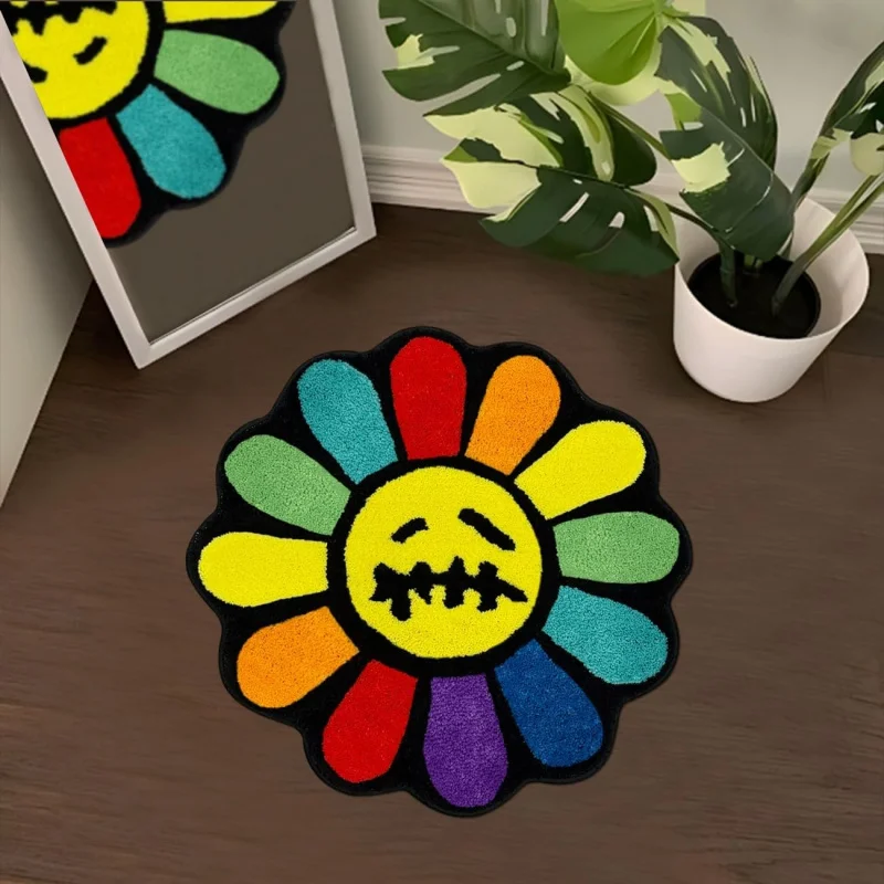 VIKAMA Dark Gothic Sunflower Pattern Floor Rug, Absorbent Non-Slip Bath Mat, Bedside Carpet for Bedroom Living Room Home Decor thumbnail 4
