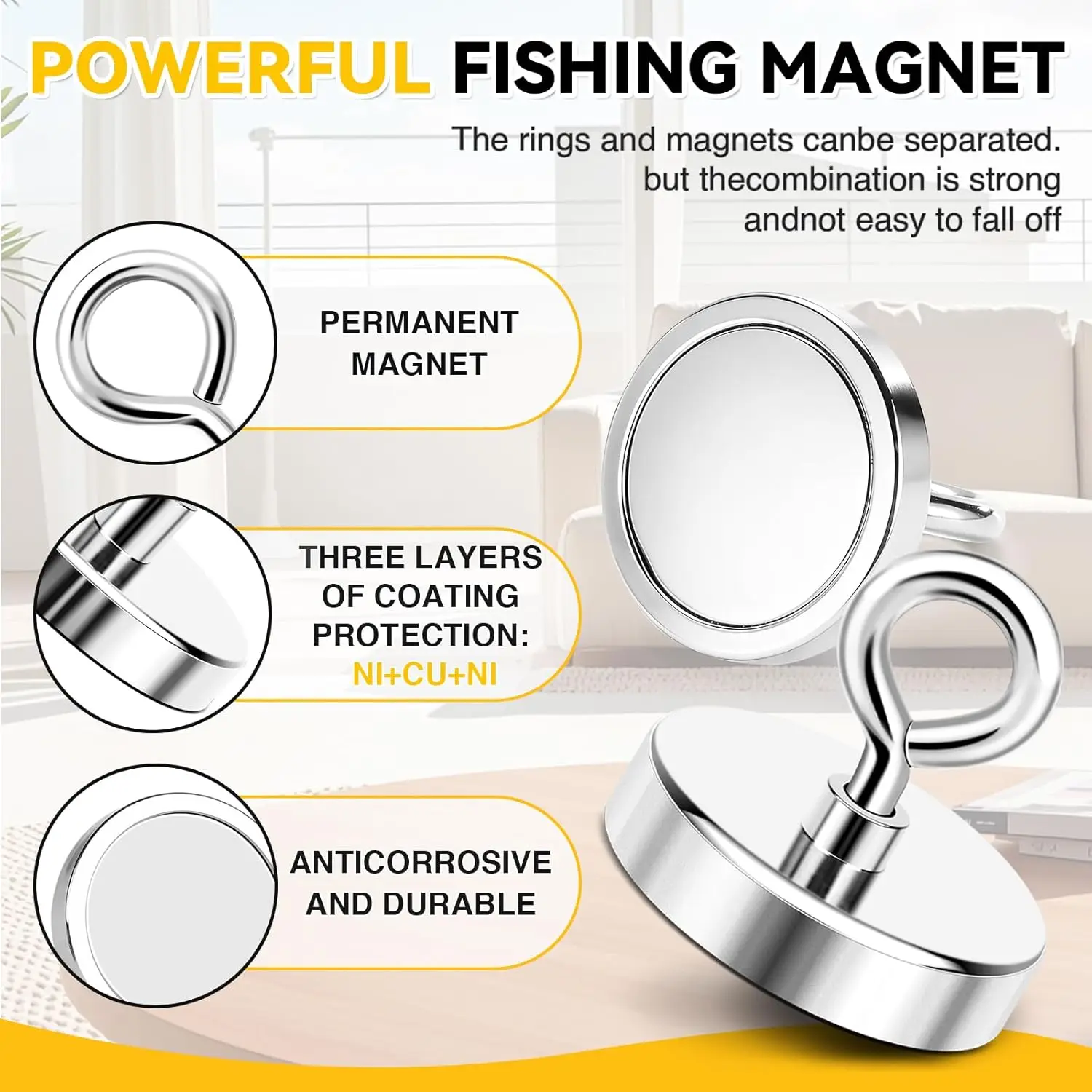 MAGFIX Powerful Strong Neodymium Fishing Magnet Imanes Neodymium Magnet Salvage Magnet for Magnetic Fishing Metal Retrieving thumbnail 3