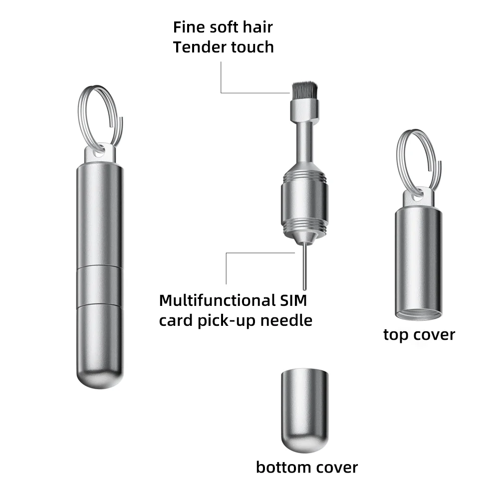 2 in 1 SIM Card Tray Removal Tool Portable Mini Keychain Eject Pins EDC Aluminum Alloy Earphone Cleaning Brush Headphone thumbnail 6