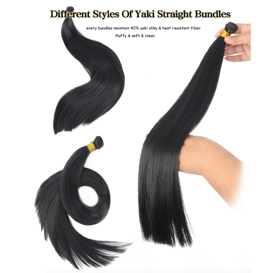 Straight Hair Bundles 1Pack/3pack Synthetic Hair Weave for Women Straight Bundles silky straight/yaki straight Silky Soft Natura thumbnail 2