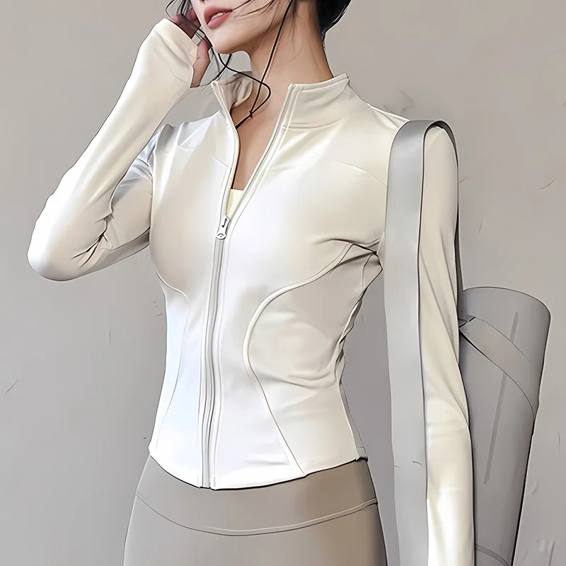 Women's Slim Beautiful Yoga Suit Spring Autumn Quick Dry Long Sleeve Sports Jacket Waist Cinching Outdoor Running Fitness Workou thumbnail 5