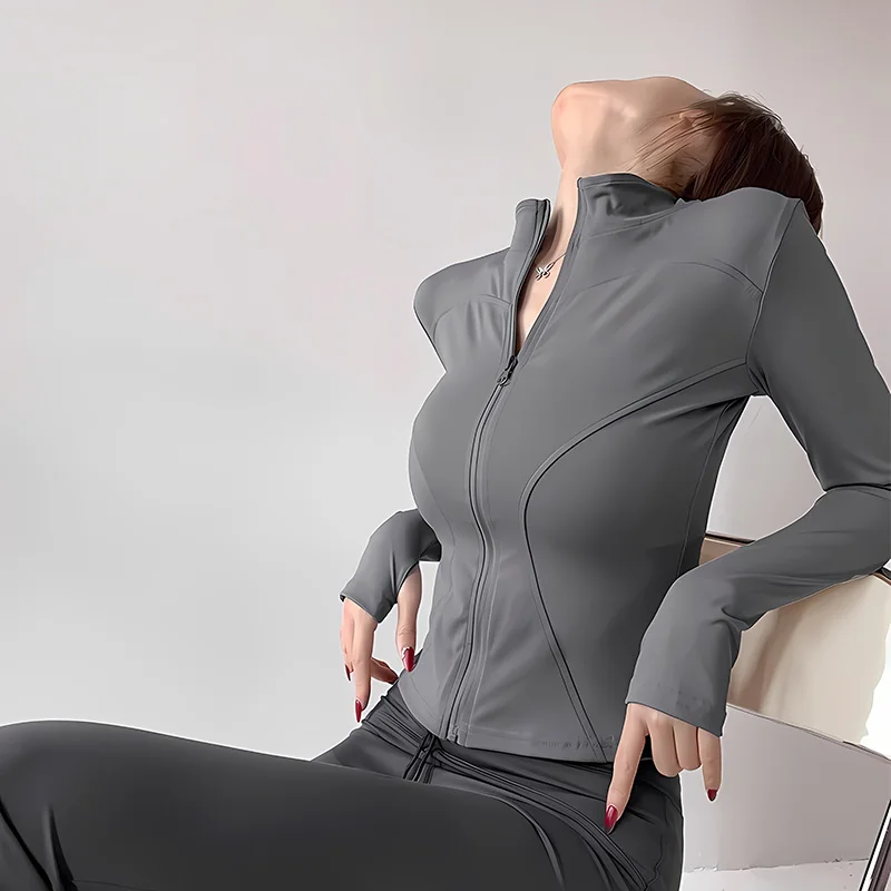 Women's Slim Beautiful Yoga Suit Spring Autumn Quick Dry Long Sleeve Sports Jacket Waist Cinching Outdoor Running Fitness Workou thumbnail 6
