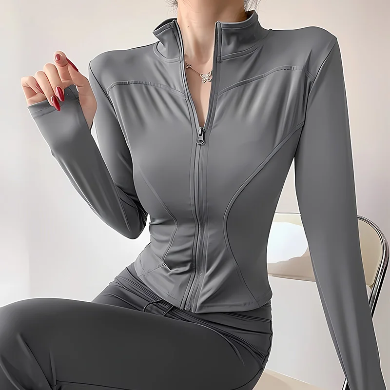 Women's Slim Beautiful Yoga Suit Spring Autumn Quick Dry Long Sleeve Sports Jacket Waist Cinching Outdoor Running Fitness Workou thumbnail 3