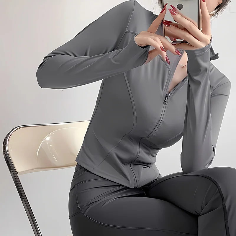 Women's Slim Beautiful Yoga Suit Spring Autumn Quick Dry Long Sleeve Sports Jacket Waist Cinching Outdoor Running Fitness Workou thumbnail 2