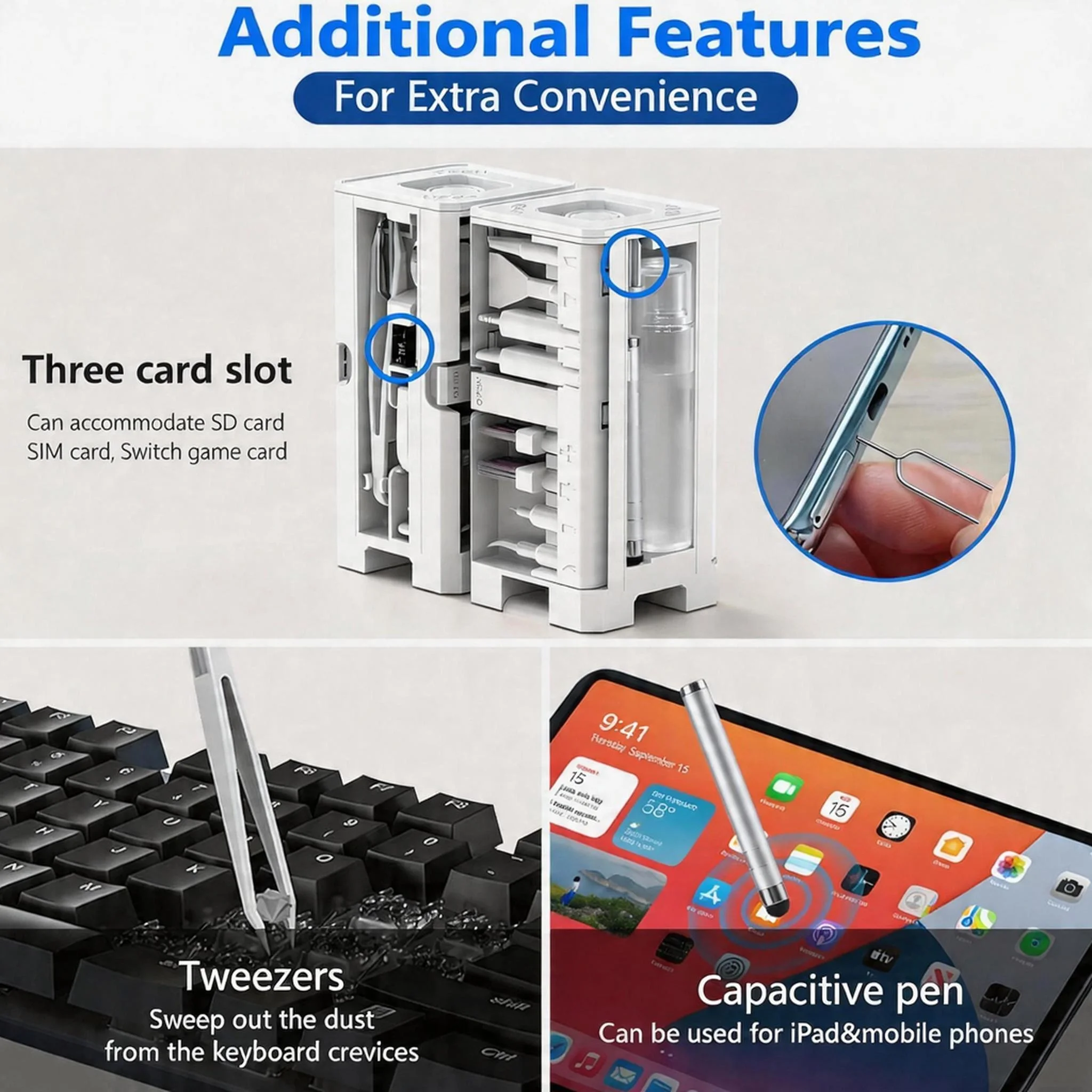 32 in 1 Cell Phone Cleaning Kit for iPhone Android Charging Port Cleaner Keyboard Laptop Airpods Camera Lens with Stylus Pen thumbnail 5