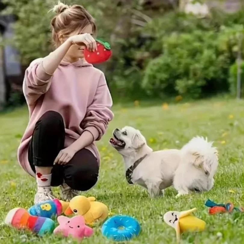 A 7-piece set of puppy sound toys, loose plush pet chewing, plush fruit snacks and vegetable puppy toys, suitable for pet play thumbnail 4
