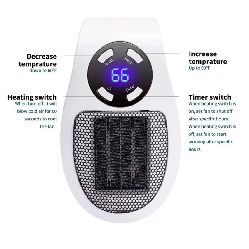 Plug In Portable Electric Heater Mini Radiator Wall Room Heater Remote Control Home Appliance Hand Warmer Machine 500W thumbnail 6