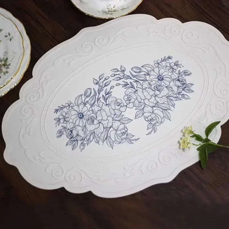 Silicone Carved Dining Mat Retro Pattern Table Mat Floral Placemat For Dining Table Kitchen Coffee Pad Tableware Mats Waterproof thumbnail 5