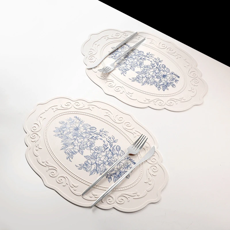 Silicone Carved Dining Mat Retro Pattern Table Mat Floral Placemat For Dining Table Kitchen Coffee Pad Tableware Mats Waterproof thumbnail 4