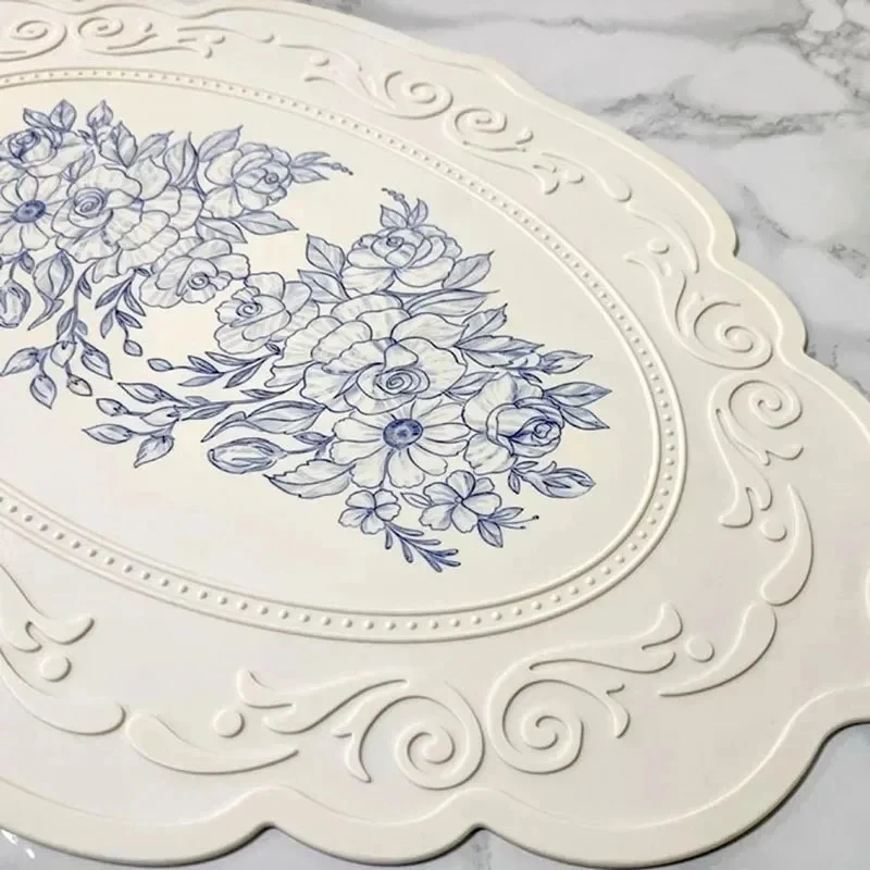 Silicone Carved Dining Mat Retro Pattern Table Mat Floral Placemat For Dining Table Kitchen Coffee Pad Tableware Mats Waterproof thumbnail 2