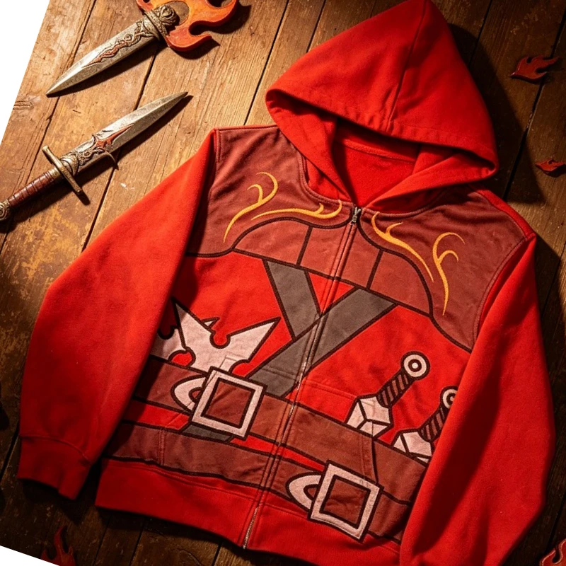 Street Hip Hop Retro Ninja Cartoon Fashion Loose Zipper Hoodie American Harajuku Y2K High Street Trendy Casual Men Suit