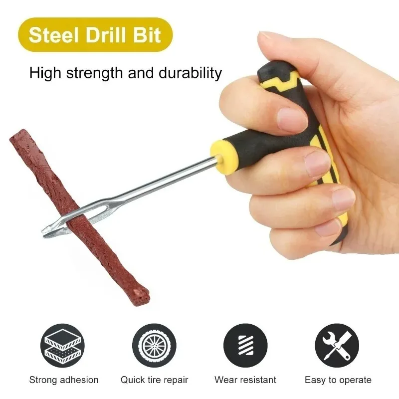 Portable Car Tire Puncture Repair Kit T-Handle Tools Glue Strips Universal for Truck Motorcycle RV Roadside Safety thumbnail 3