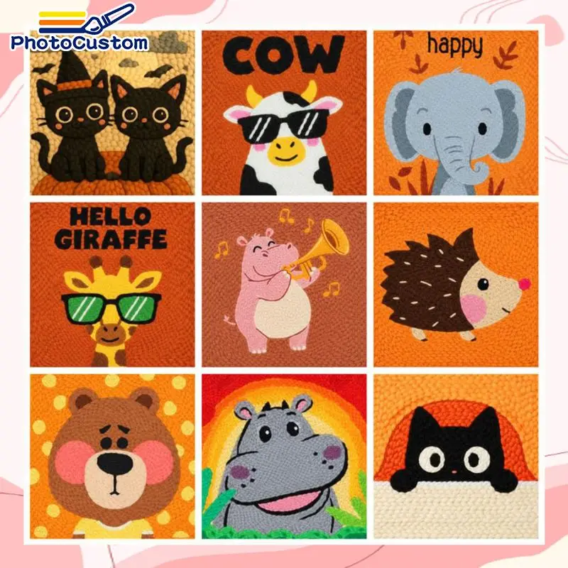 PhotoCustom Framed Elephant Punch Needle Embroidery Handiwork Art Adult Hobbies Animal Punch Needle Kits Adults Wall Decor Embro