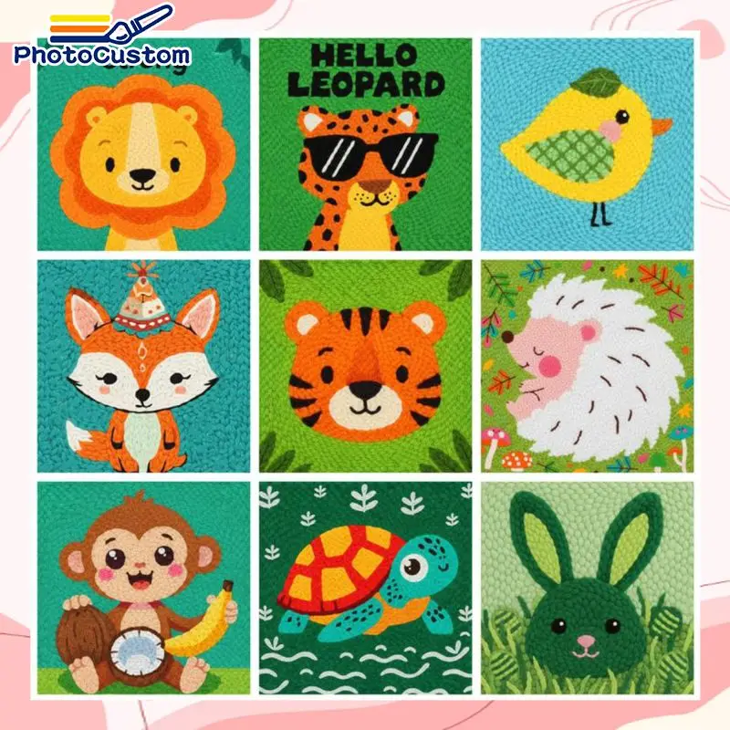 PhotoCustom 1pc Framed Chick Diy Needle Punch Kit Home Decor Artwork Animal Punch Needle Embroidery Kit Crafts Diy Making Kits
