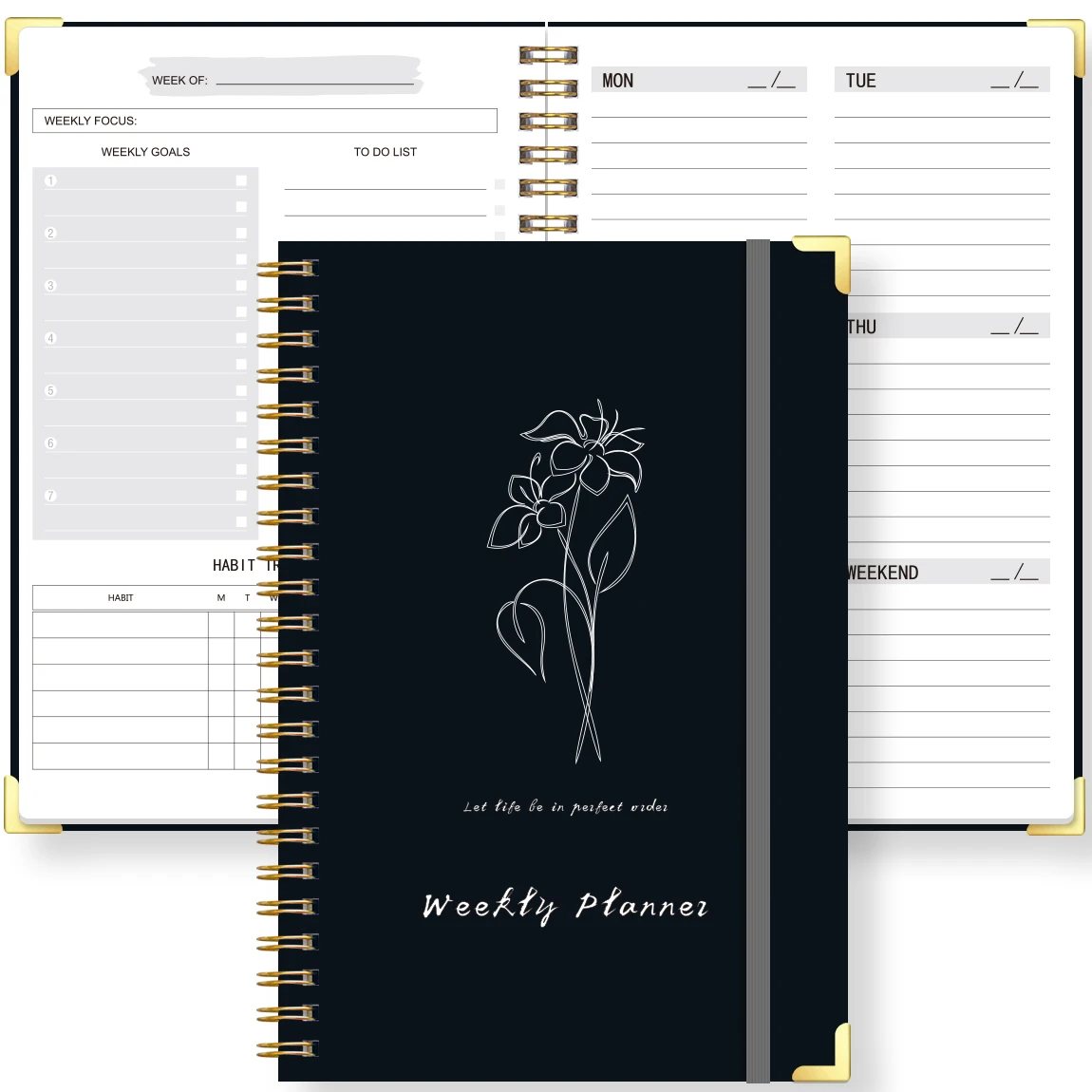 A5 Weekly Planner Spiral Notebook with Habit Tracker, to Do List, Daily Record, Elastic Band Hardcover thumbnail 5