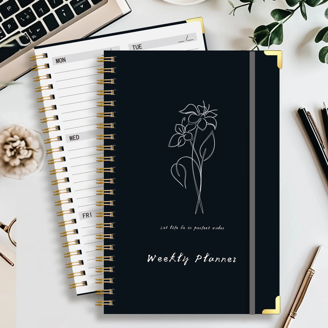 A5 Weekly Planner Spiral Notebook with Habit Tracker, to Do List, Daily Record, Elastic Band Hardcover thumbnail 2