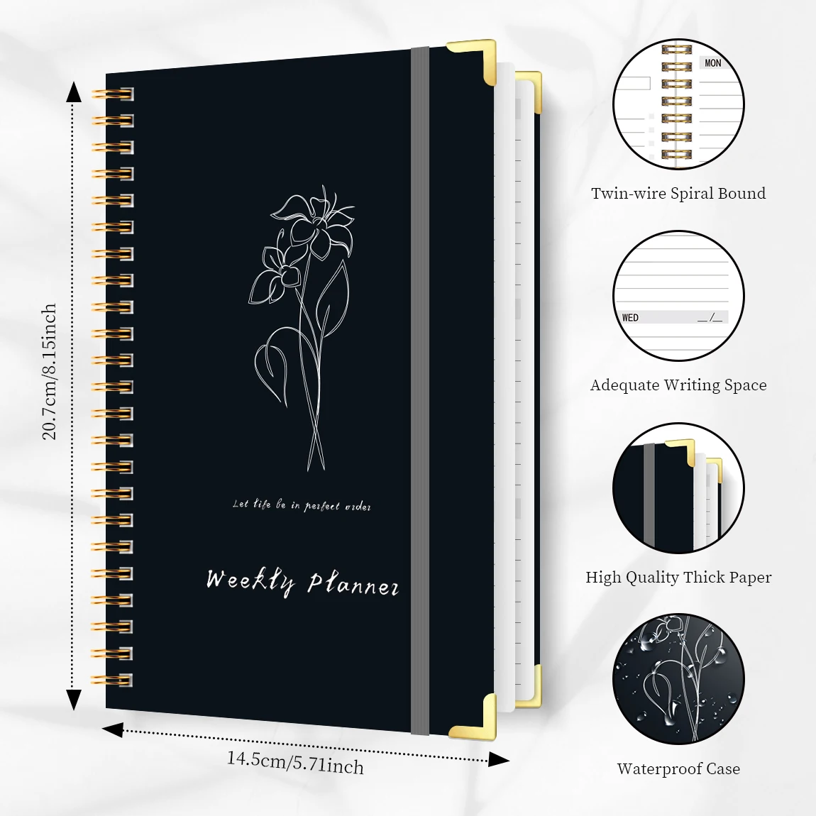 A5 Weekly Planner Spiral Notebook with Habit Tracker, to Do List, Daily Record, Elastic Band Hardcover thumbnail 4