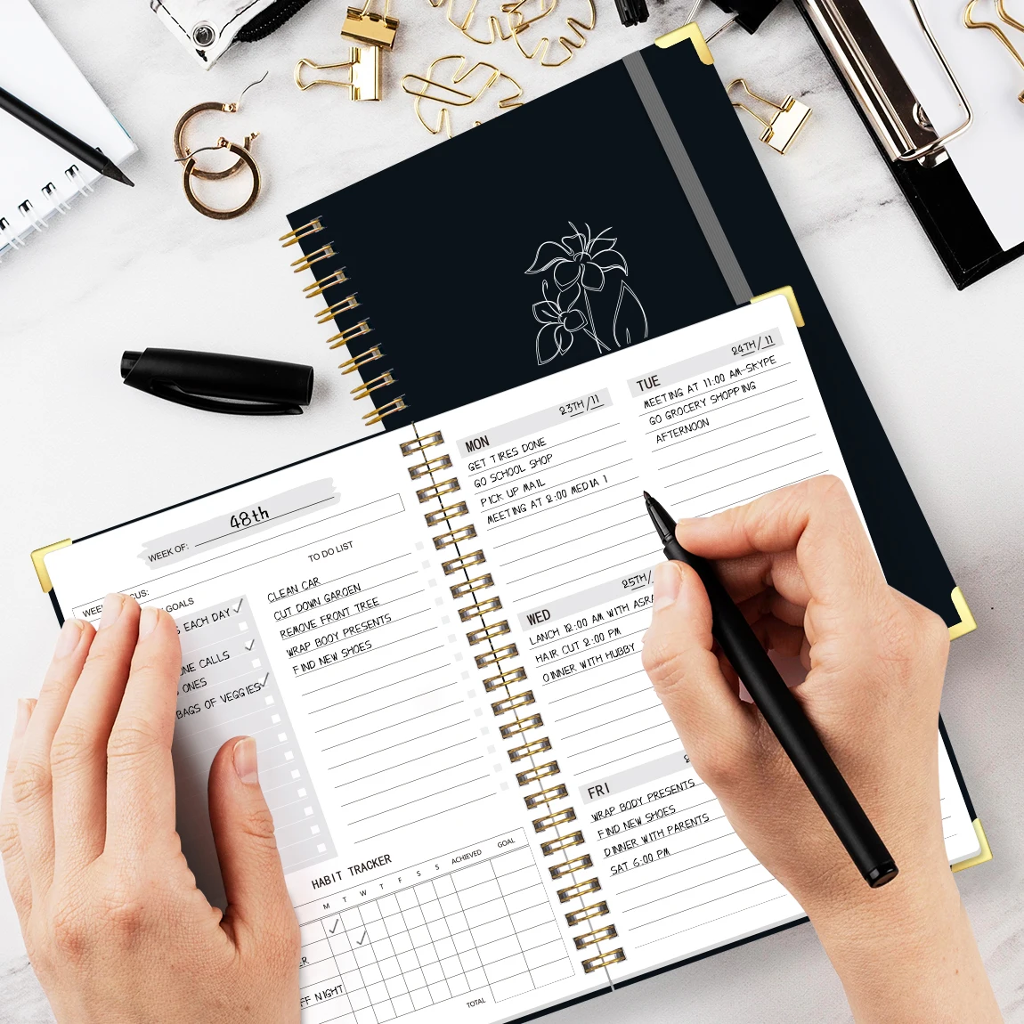 A5 Weekly Planner Spiral Notebook with Habit Tracker, to Do List, Daily Record, Elastic Band Hardcover thumbnail 6