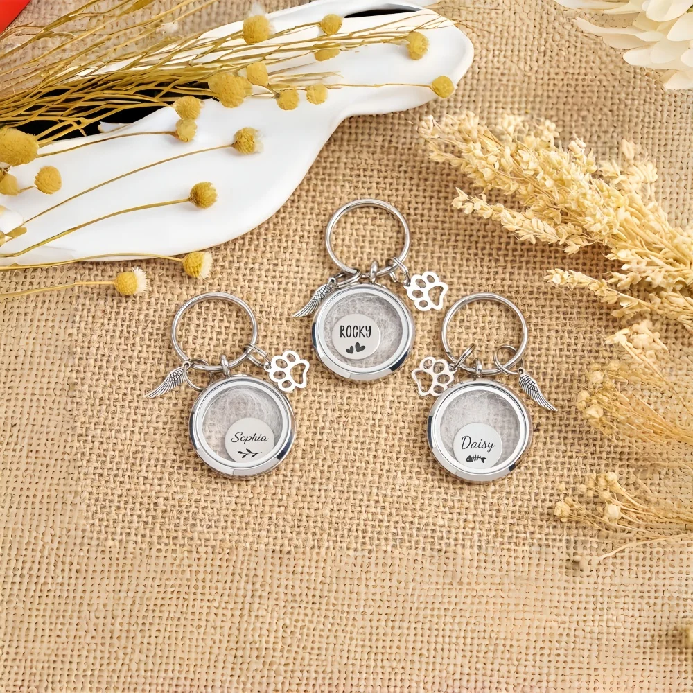 Personalized Pet Memorial Key Ring Collar Dog Cat Fur Hair Keepsake Holder Loss Remembrance Gifts for Women Men thumbnail 3