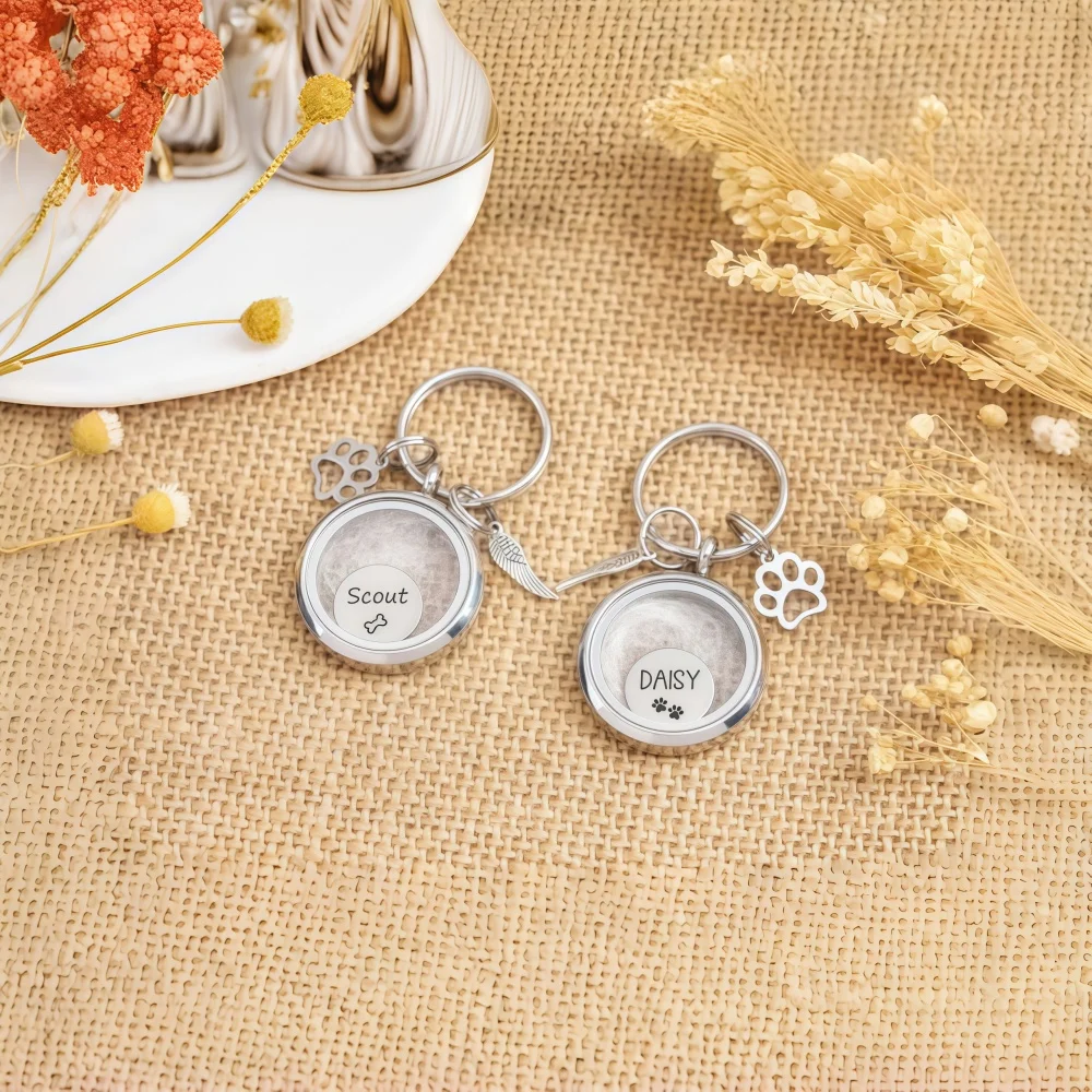 Personalized Pet Memorial Key Ring Collar Dog Cat Fur Hair Keepsake Holder Loss Remembrance Gifts for Women Men thumbnail 2