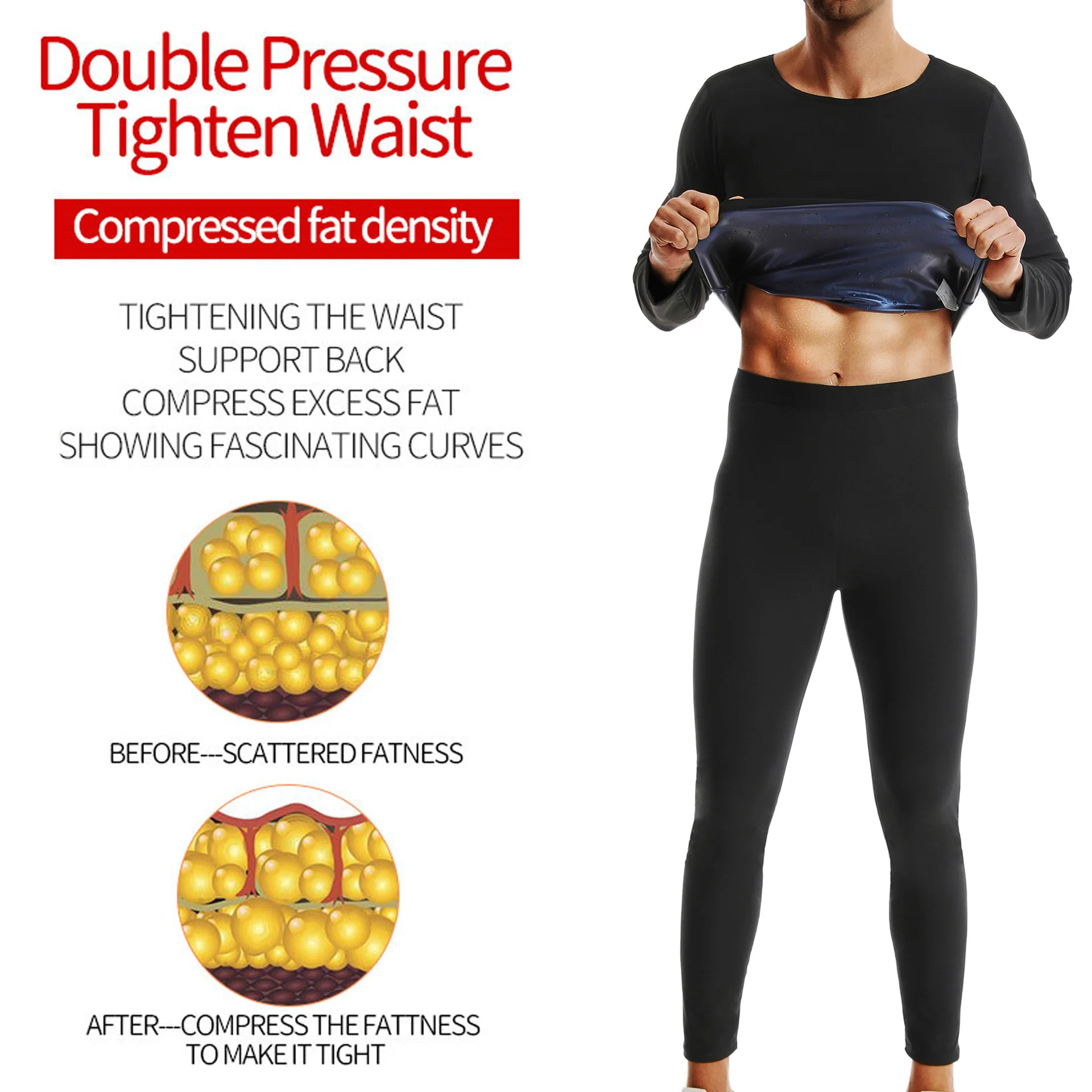 Men's Shapewear Sweat-Promoting Silver PU Tight-Fitting Long-Sleeve Sauna Suit Abdomen-Including Sports Top Body-Sculpting Set thumbnail 3