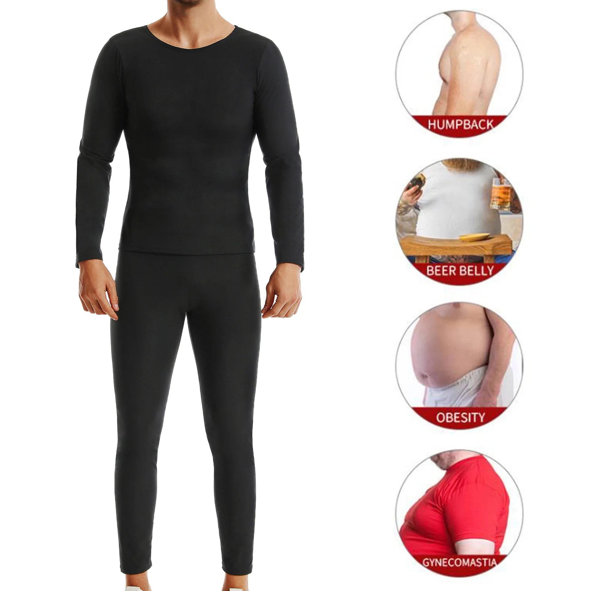 Men's Shapewear Sweat-Promoting Silver PU Tight-Fitting Long-Sleeve Sauna Suit Abdomen-Including Sports Top Body-Sculpting Set thumbnail 5