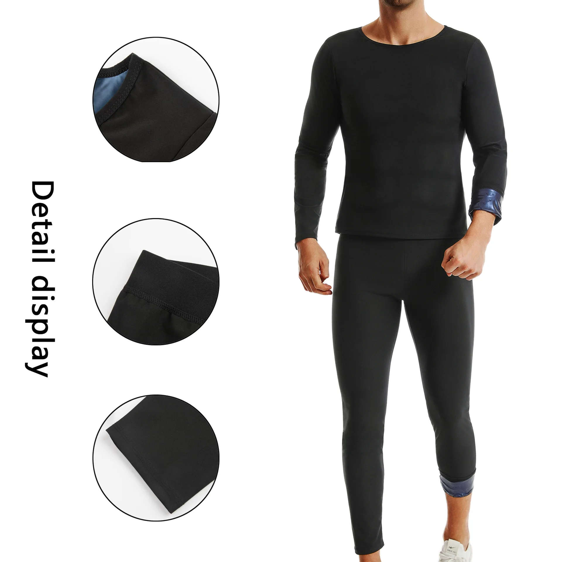 Men's Shapewear Sweat-Promoting Silver PU Tight-Fitting Long-Sleeve Sauna Suit Abdomen-Including Sports Top Body-Sculpting Set thumbnail 2
