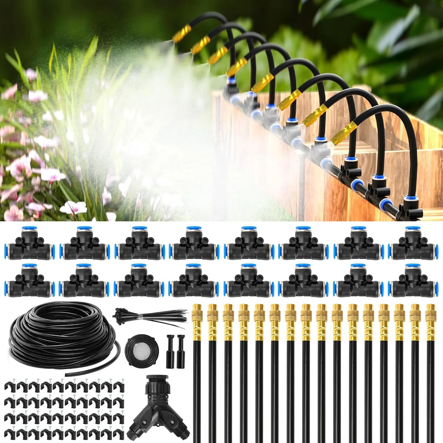 30M60M DIY Free Bending Universal Sprayer Kit 6mm Hose Patio Misting Cooling System for Garden Plant Fogging Watering Irrigation thumbnail 2