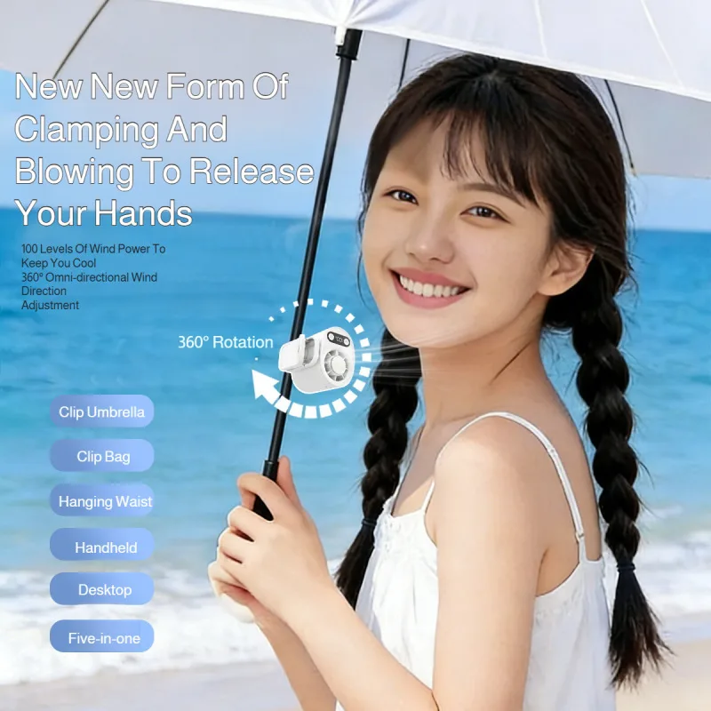 Multifunctional Portable Handheld Fan with Clip Umbrella Holder Neck Strap Hat Clip Small Personal Fan for On-the-Go Cooling thumbnail 4